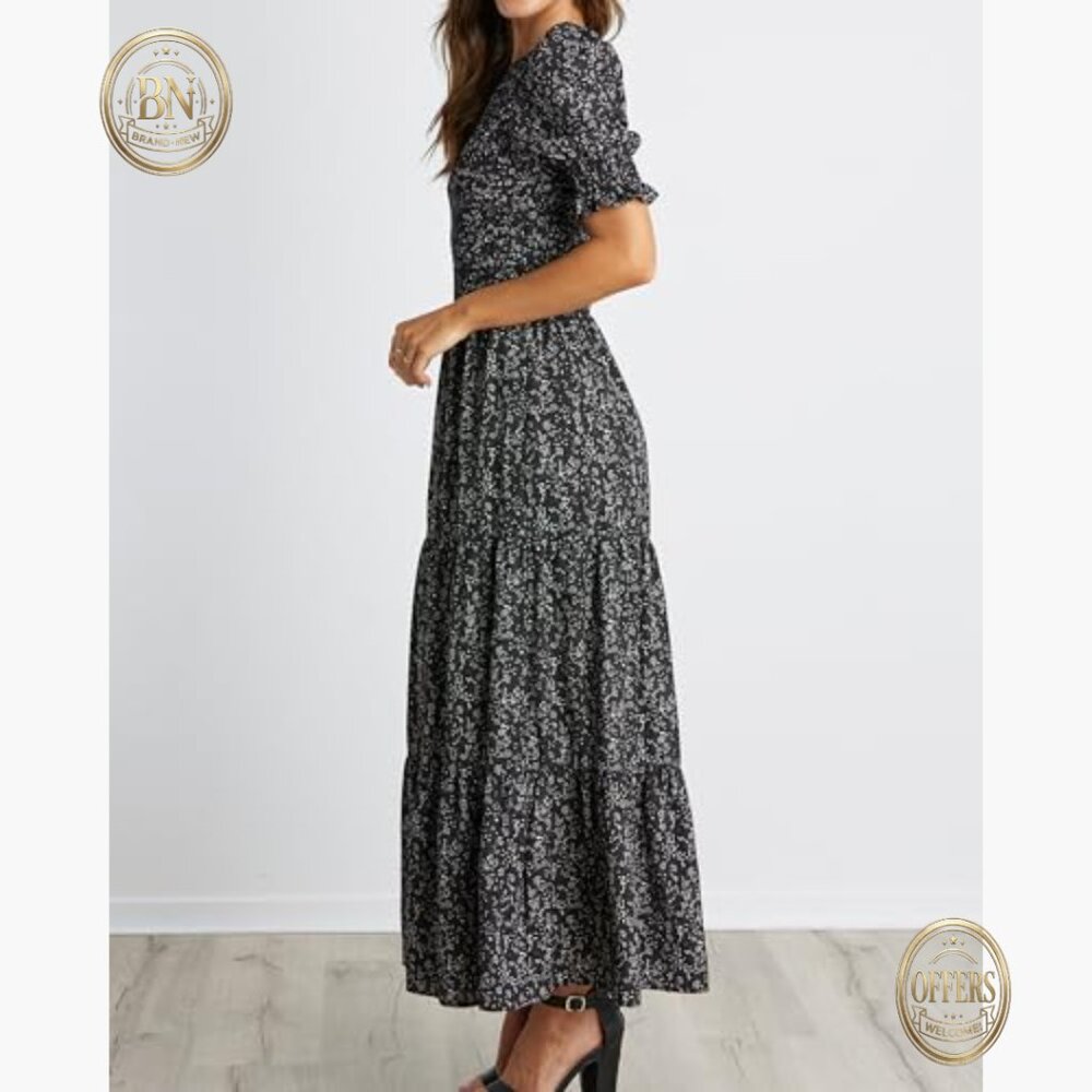 Polyester Elastane Maxi Dress Crew Neck Short Sle… - image 4